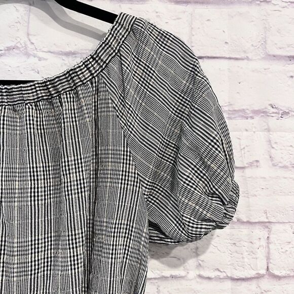 Zara Basic Size Small Plaid Off The Shoulder Puff Sleeve Mini Belted Dress - Picture 8 of 13